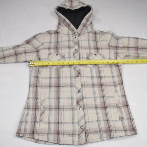 Kuhl Shirt Jacket Shacket Womens Small Beige Plaid Kleo Grunge Hooded Snap Heavy - Picture 8 of 14